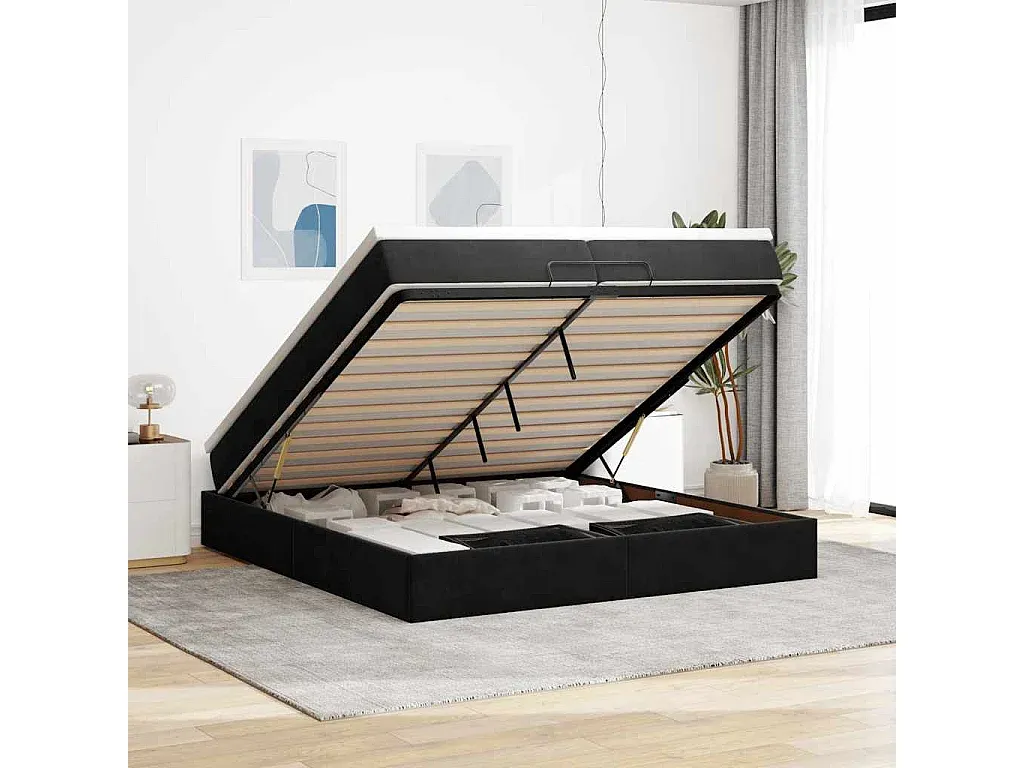 Samtbett mit Stauraumfunktion 200x200 cm Schwarz