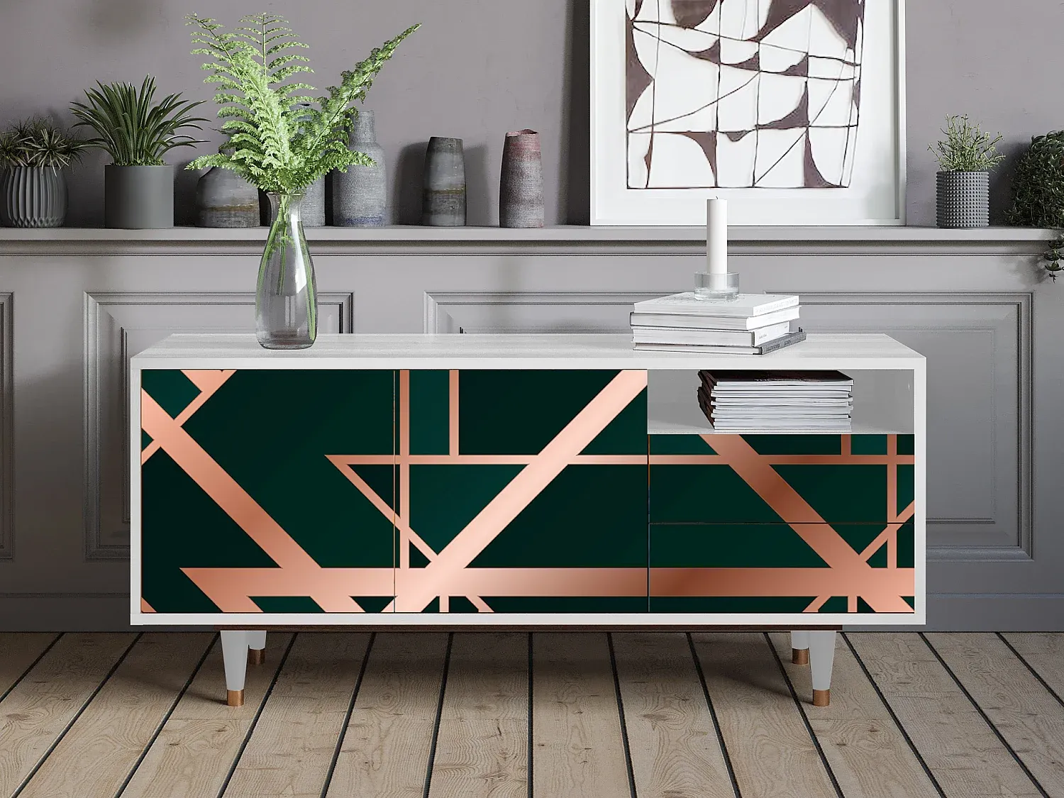 Schrank für Fernseher mit geräumigem Stauraum in Weiß