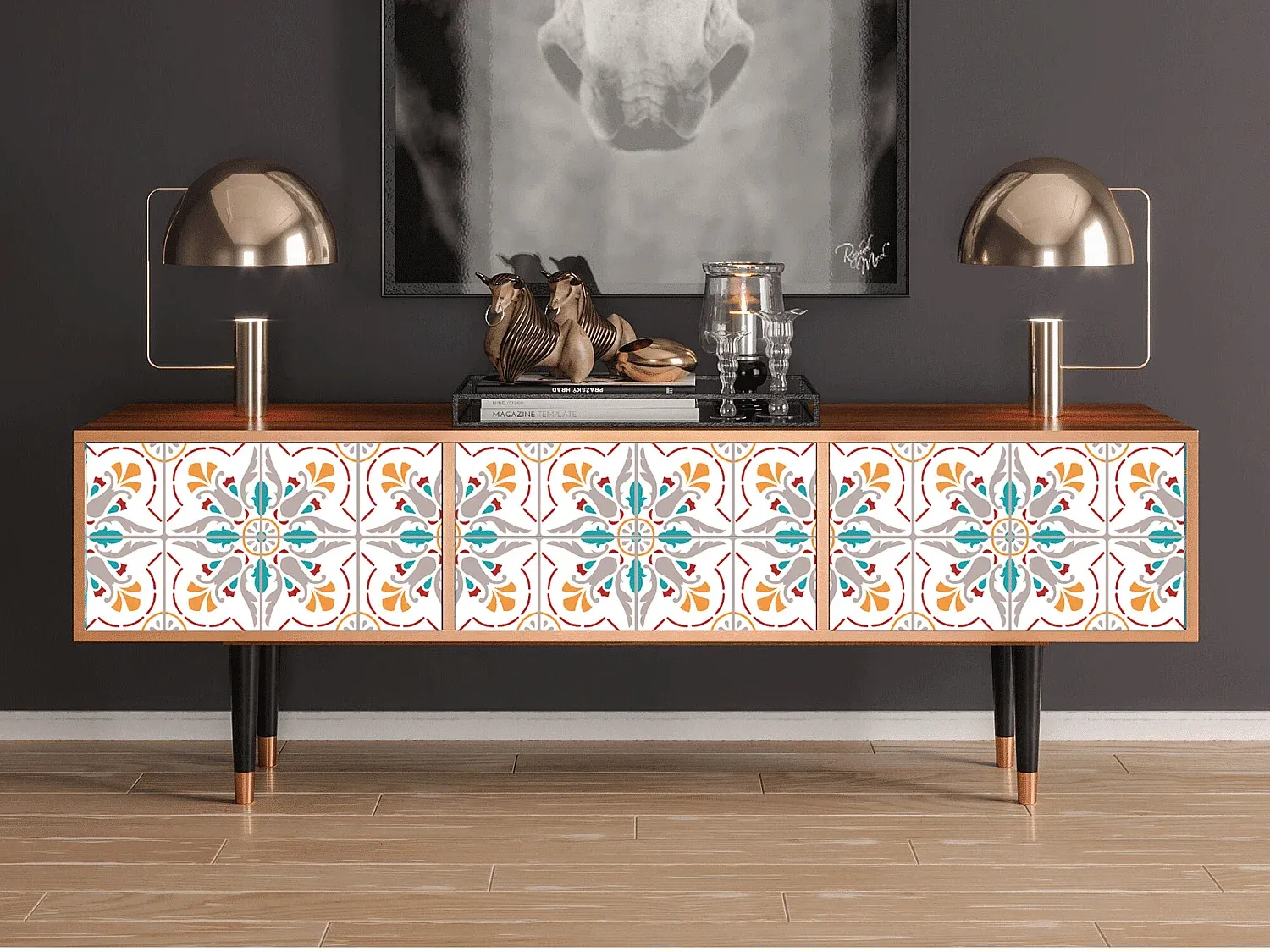 Moderner TV-Schrank mit Eleganter Keramikoberfläche in Walnuss