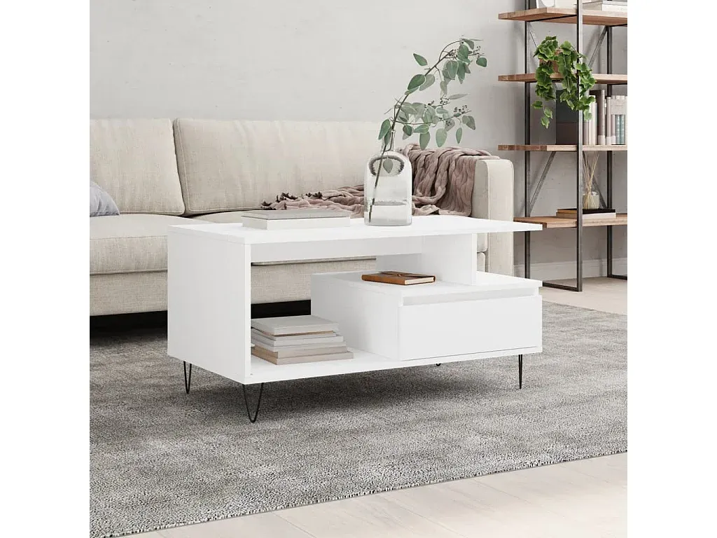 Moderner Weißer Couchtisch aus Holzwerkstoff 90x49x45 cm