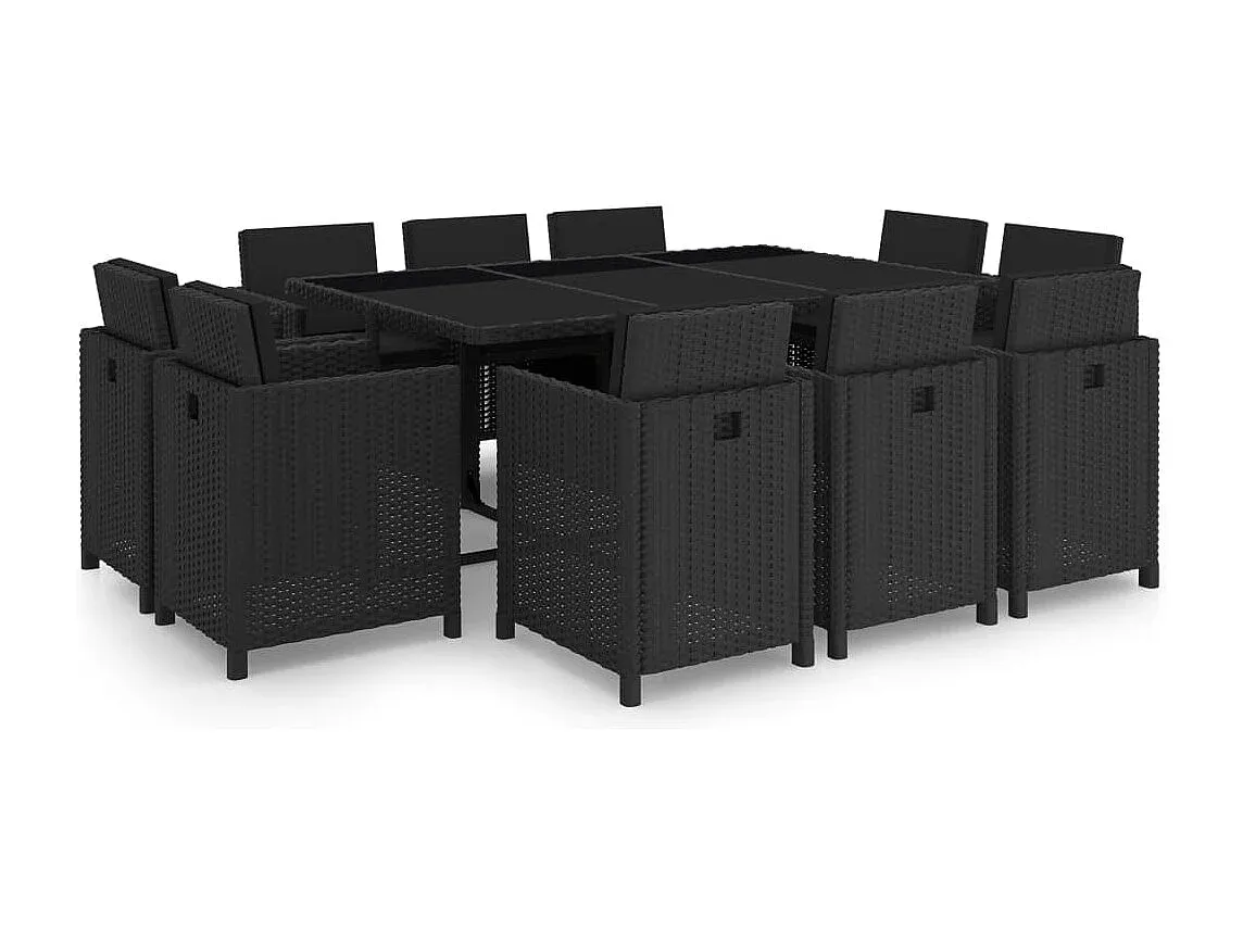 Garten-Essgruppe aus Rattan mit Kissen in Schwarz, 11-teilig