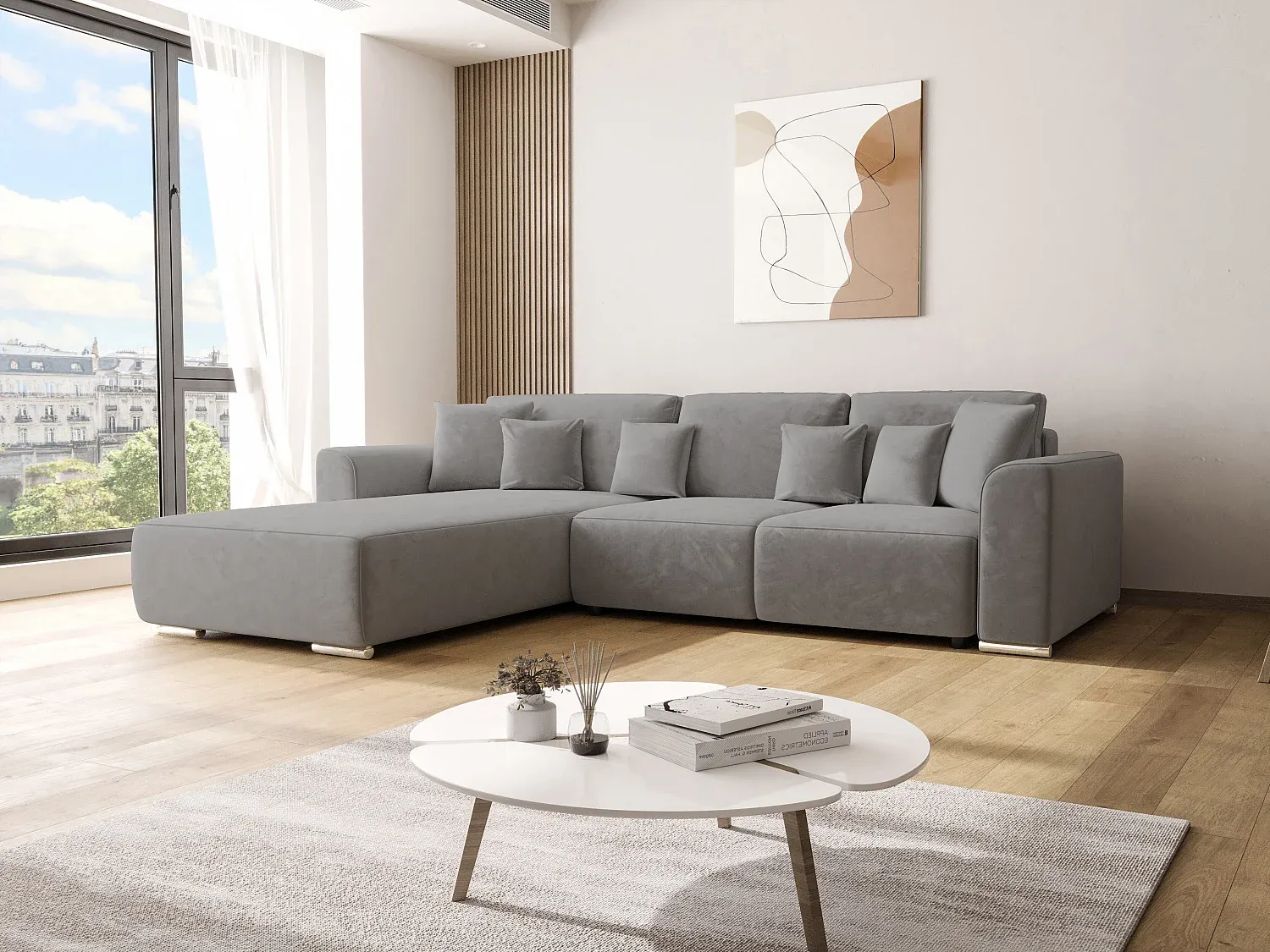 Ecksofa mit Schlaffunktion und Stauraum, Links