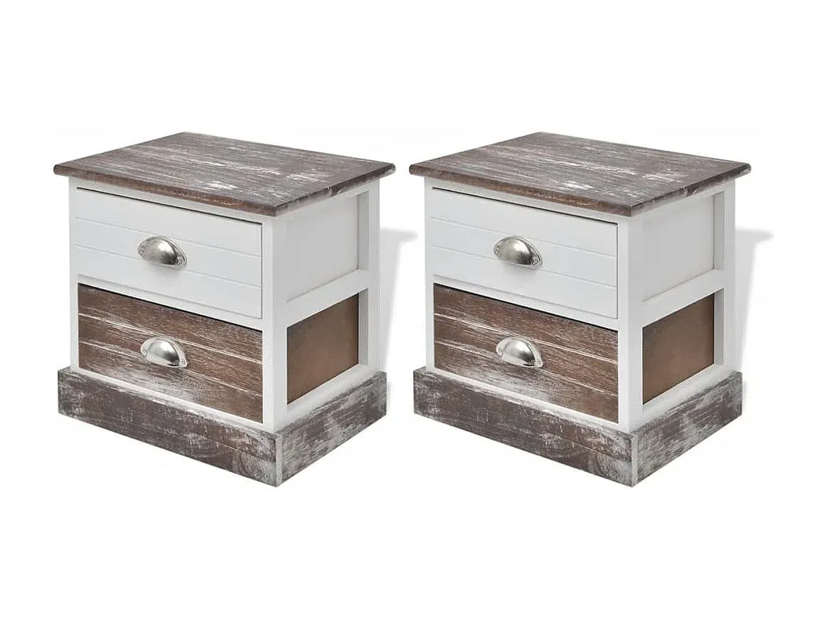 Moderner Nachttisch im Zweierset, Braun und Weiß