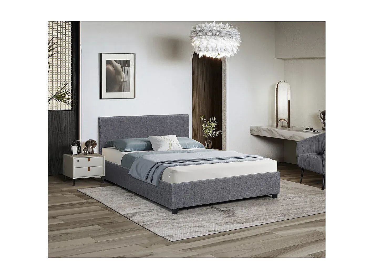Graues Stauraumbett 160 x 200 cm