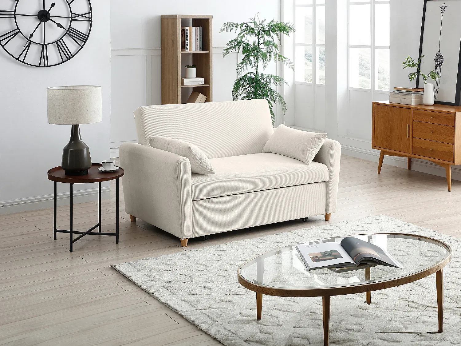 Gemütliches 2-Sitzer Sofa mit Schlaffunktion in Beige