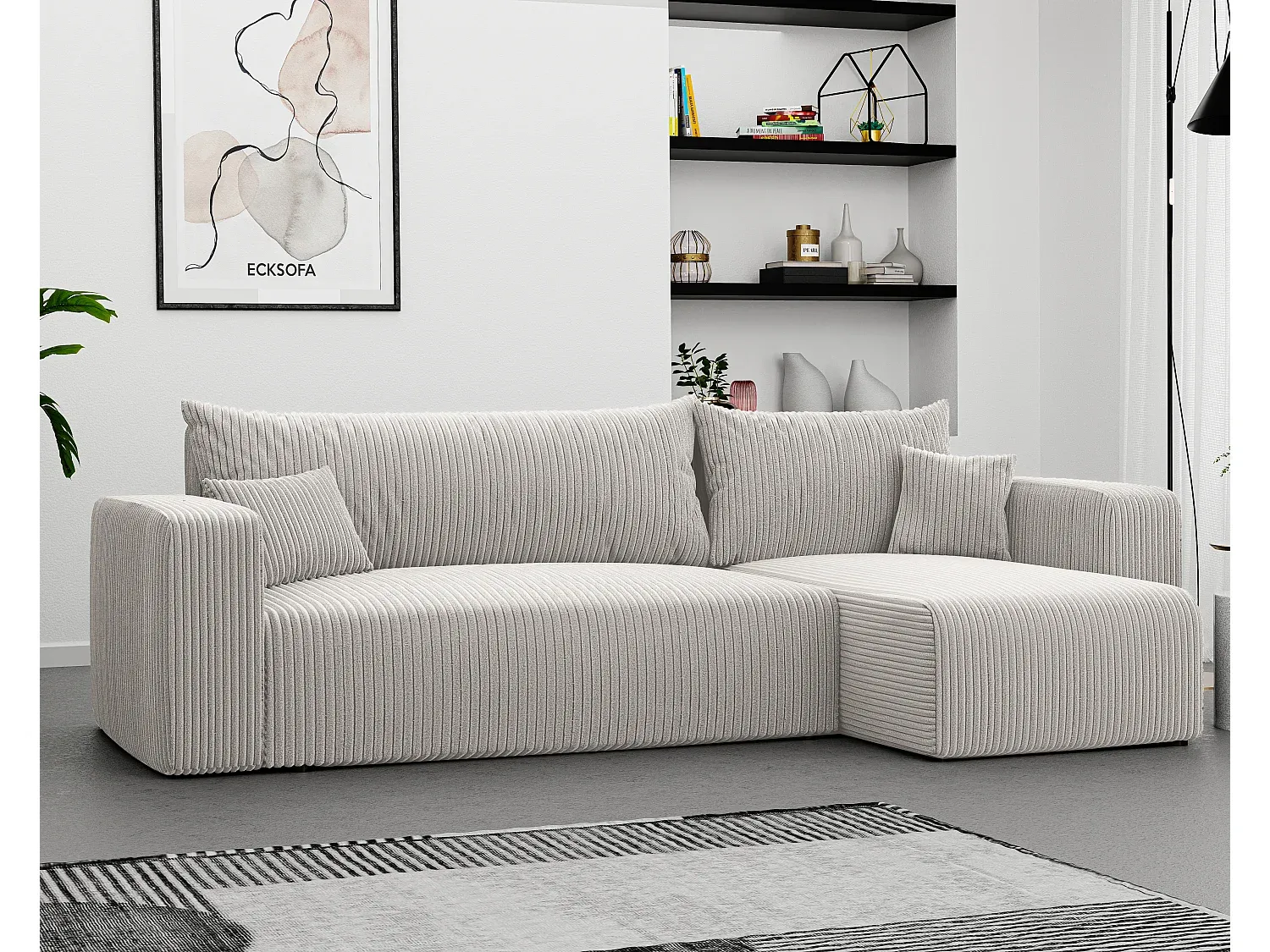 Beige Ecksofa aus Stoff, wandelbar