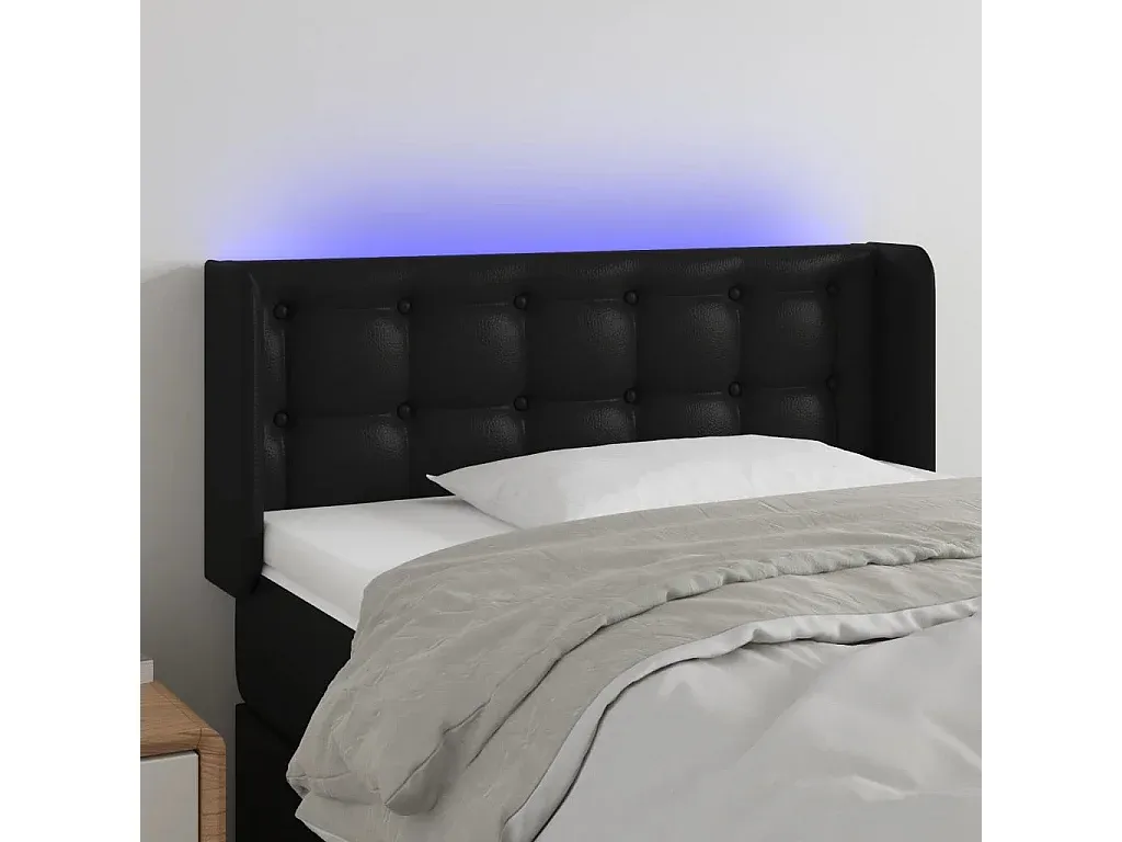 Multifunktionales LED Kopfteil, verstellbar, Kunstleder, schwarz