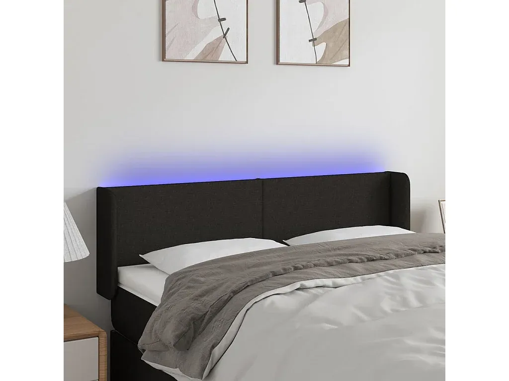 Schwarzes Betthaupt mit LED, Einstellbare Höhe