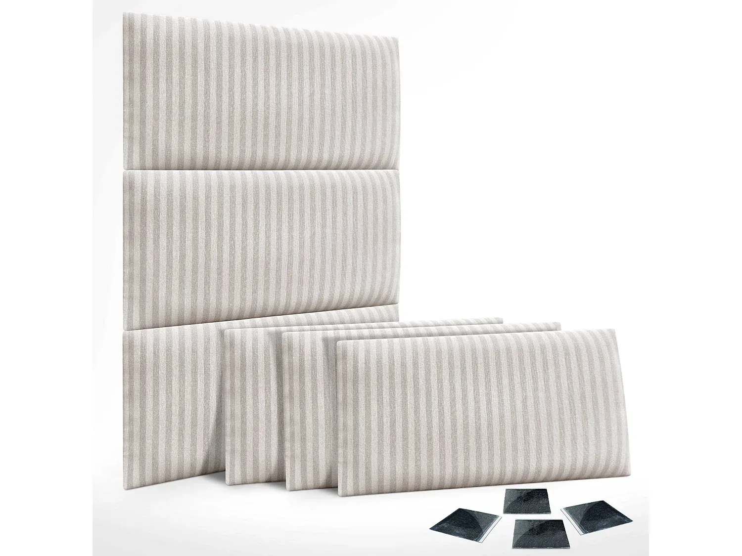 6er Set luxuriöse Akustik-Wandpaneele, schallabsorbierend, selbstklebend, gepolstert, cremefarben, 50x40cm