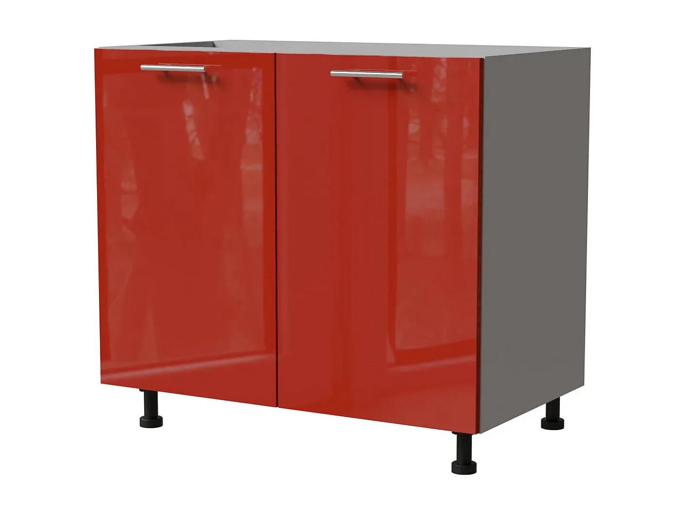 Küchenschrank Rot Hochglanz mit grauem Korpus 90/50/82 cm