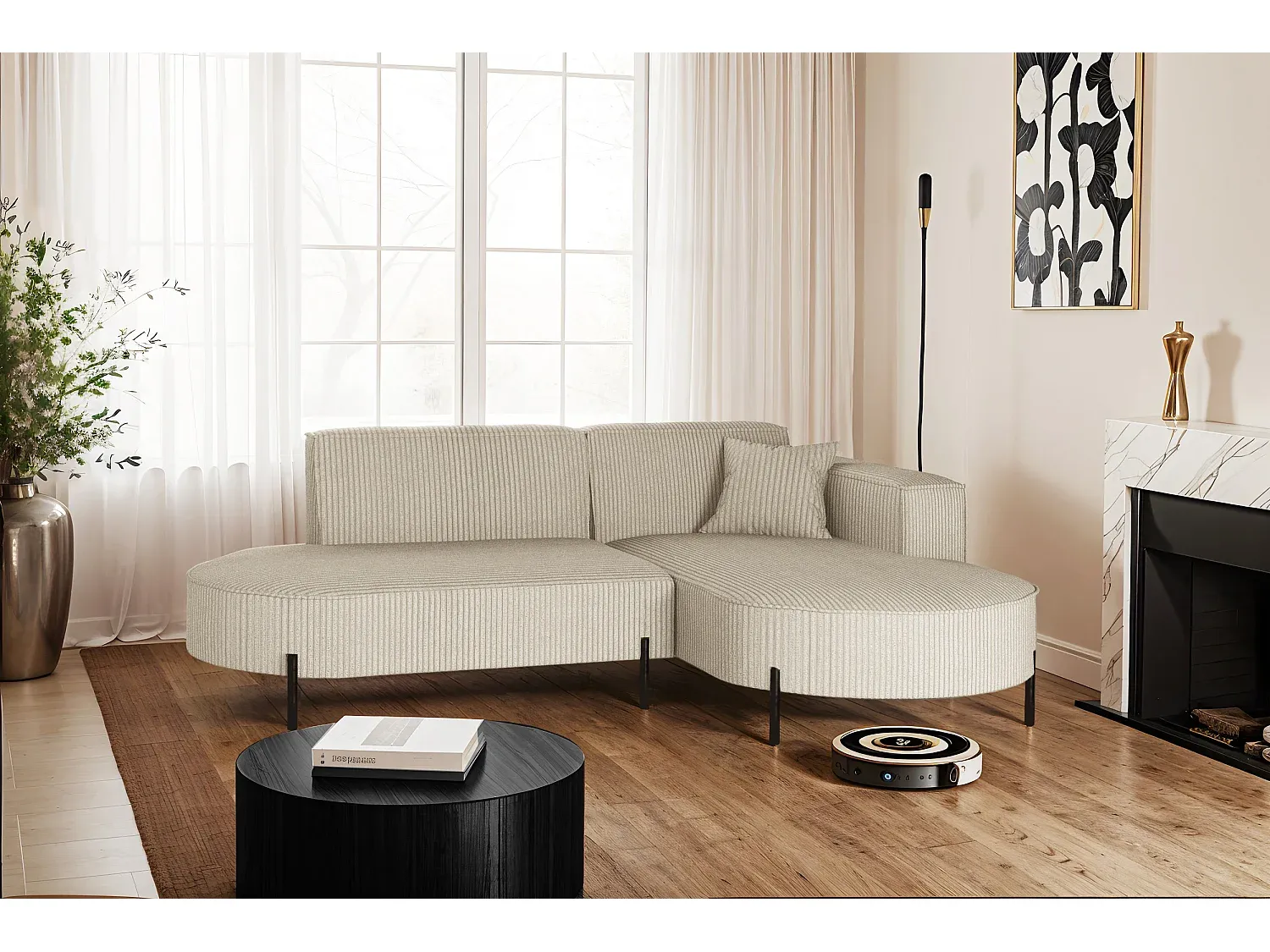 Bequemes Ecksofa in L-Form, Beige, Rechts