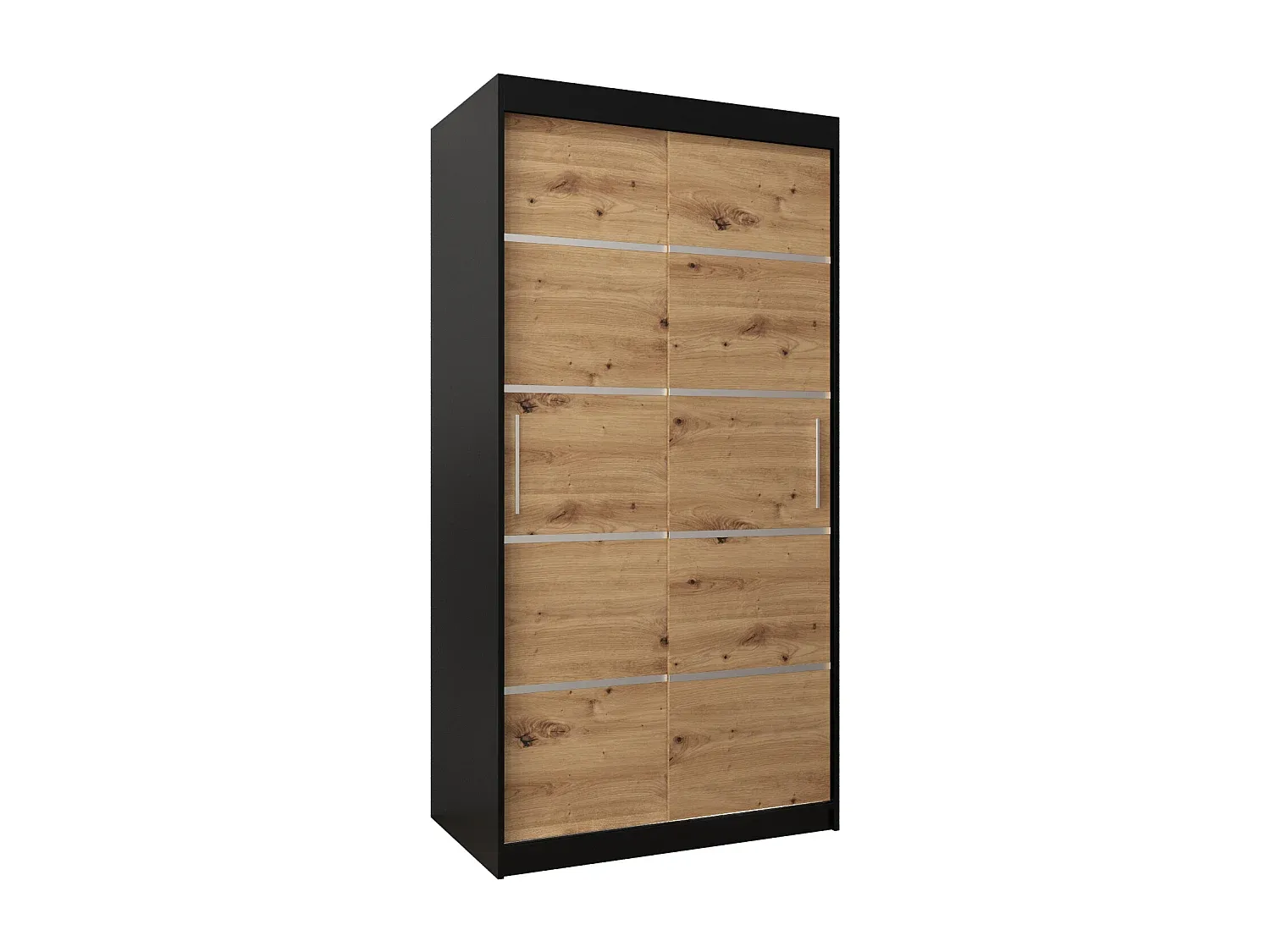 Moderner Schwebetürenschrank, 2-türig, Schwarz/Artisan