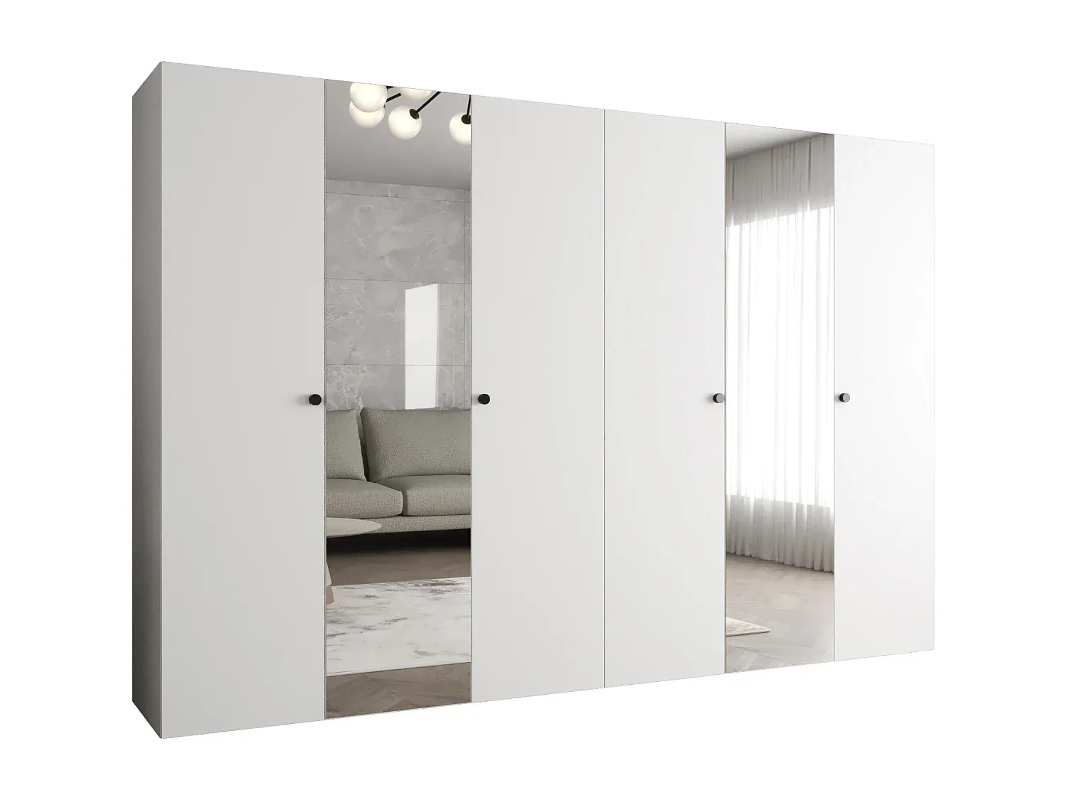 Großer 6-türiger Drehtürenschrank in Weiß