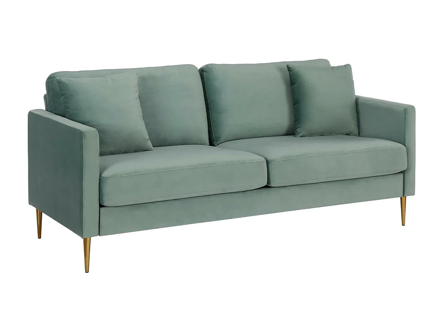 3-Sitzer Samtsofa mit Kissen in Grün