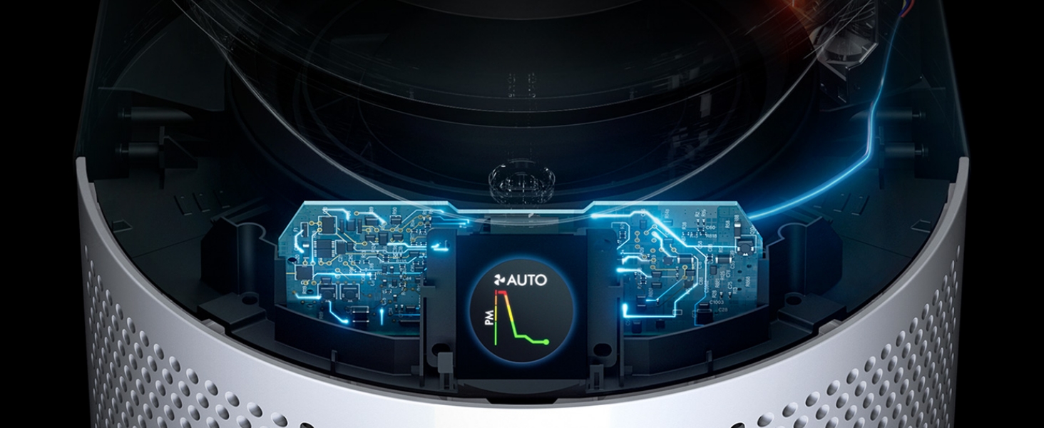 Internal sensing technology and LCD screen showing air quality