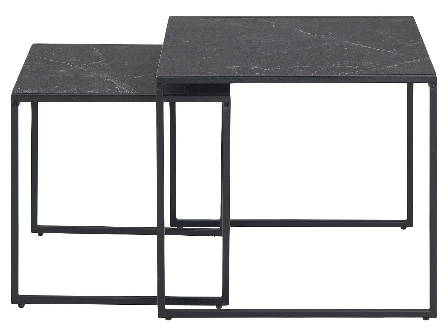 Moderner Beistelltisch Set, Marmoroptik, Schwarz