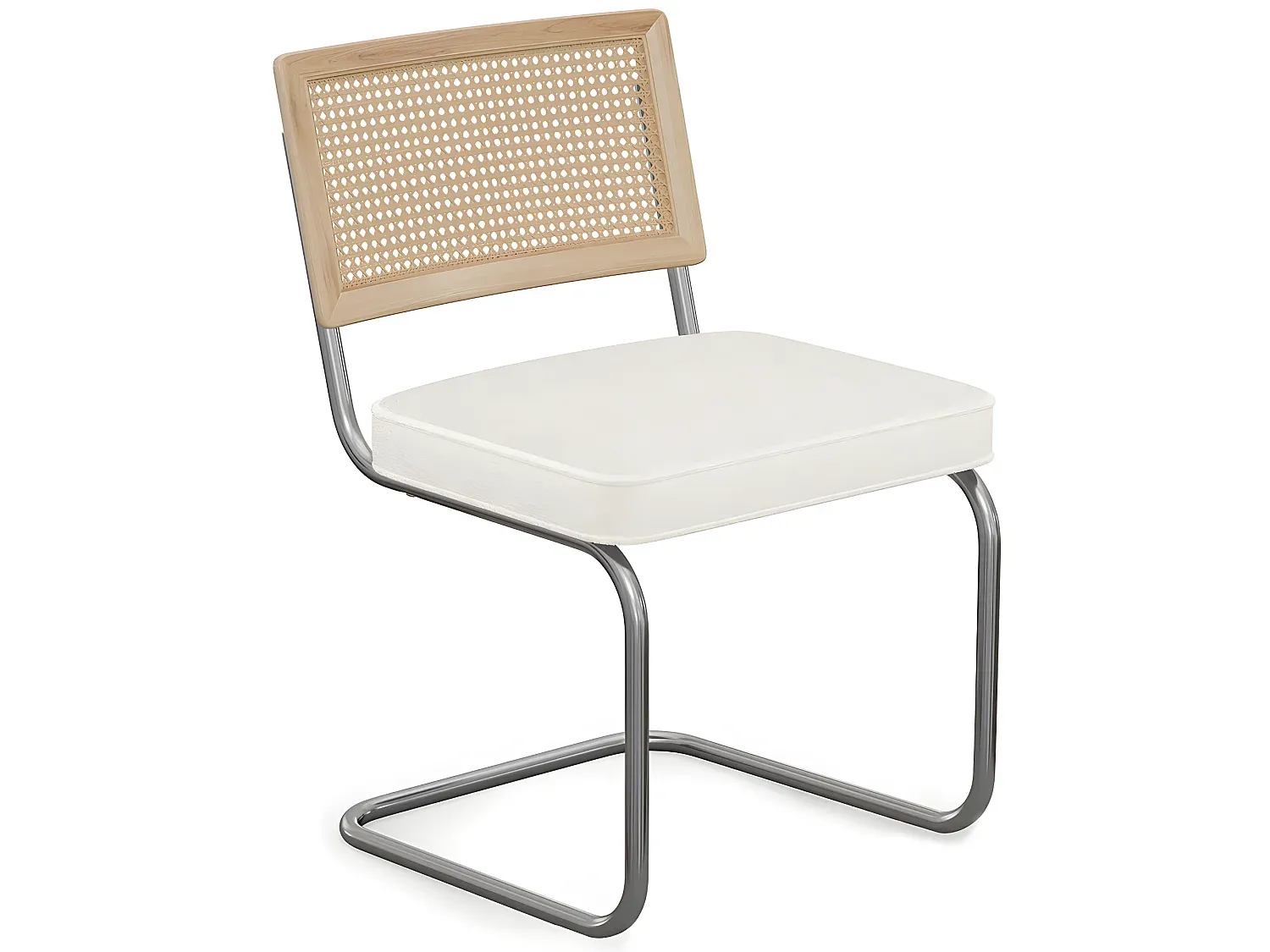 Gepolsterter Esszimmerstuhl mit Armlehnen aus Holz und Rattan