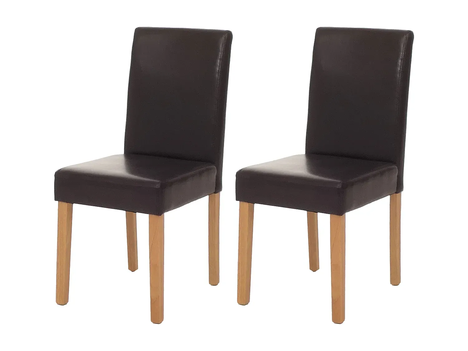 Moderner Esszimmerstuhl aus Leder, Set aus 2, braun mit hellen Beinen