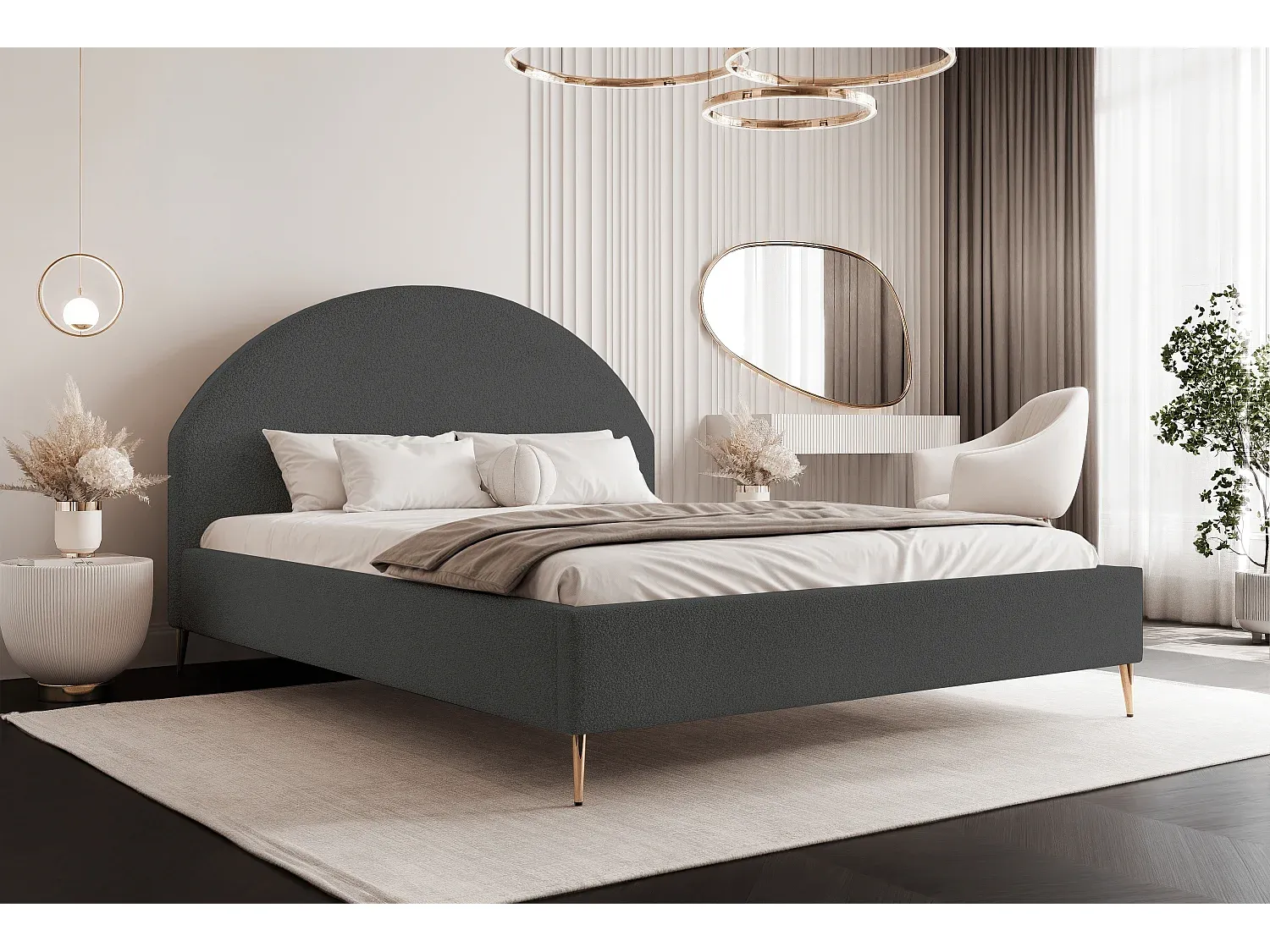 Polsterbett mit Lattenrost und Bettkasten, schlankes Design, hohe goldene Beine, Braun