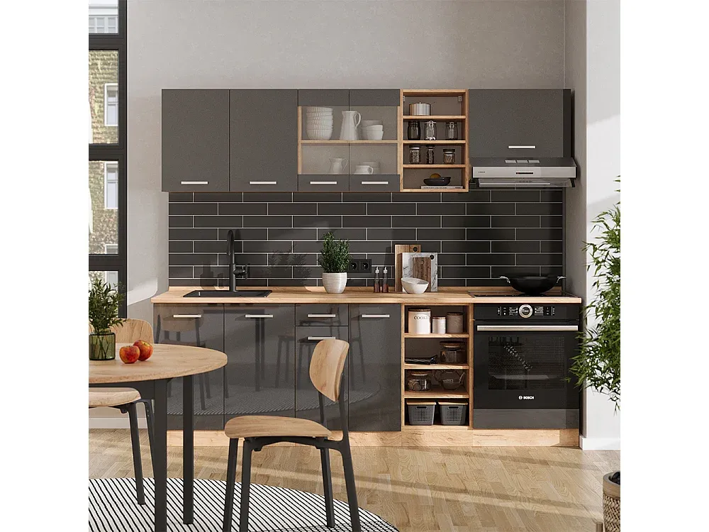 Moderne Küchenzeile in Betonoptik und Eiche