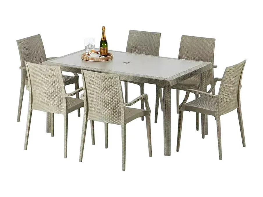 Gartentisch Rechteckig mit 6 Farbigen Stühlen 150x90 Beige