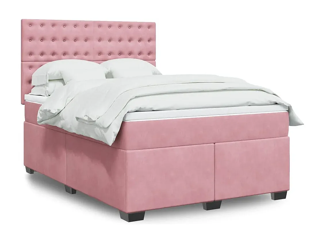 Komfortables Boxspringbett in Rosa 140x200 cm Samt