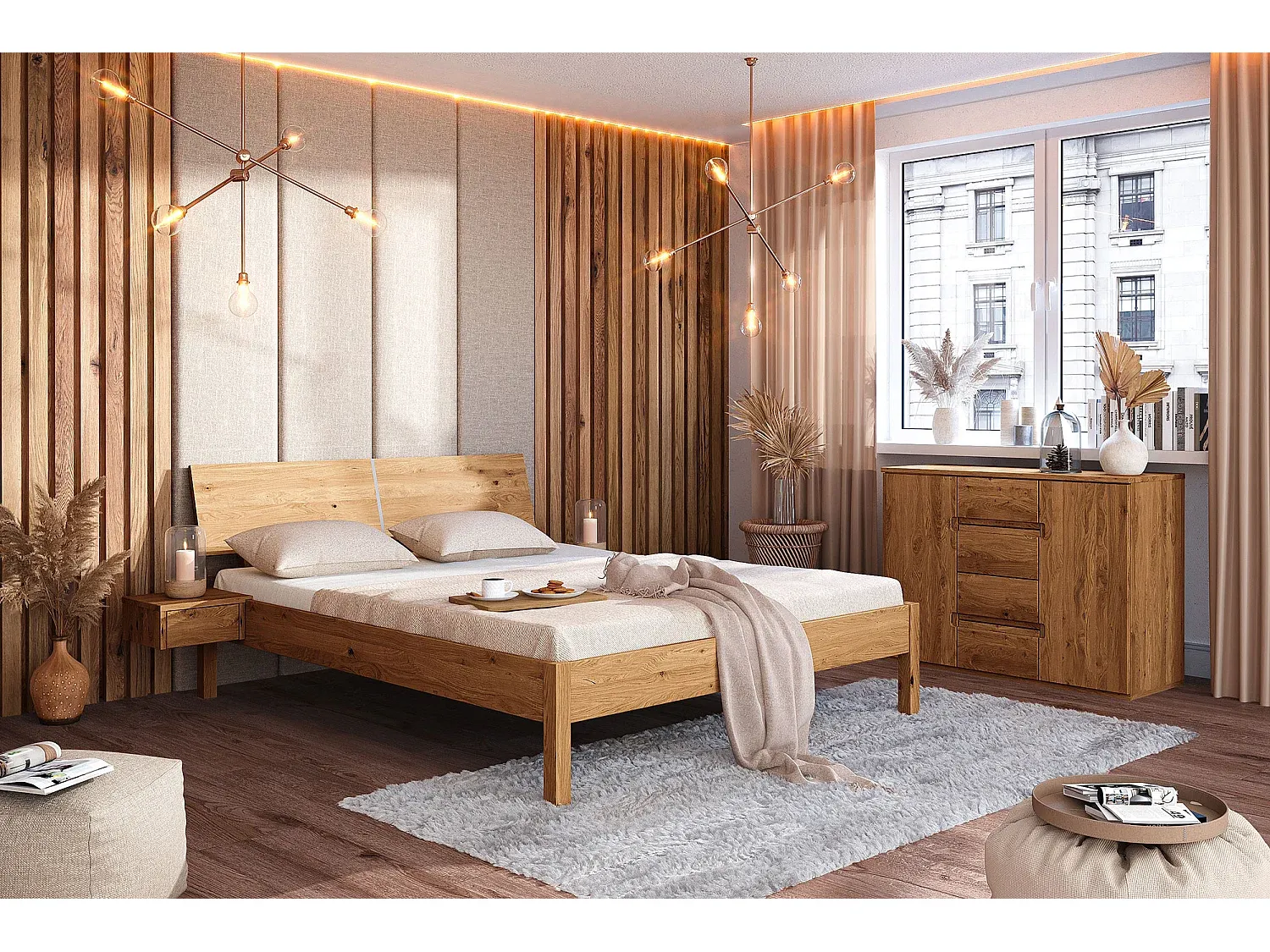 Doppelbett aus Wildeiche mit natürlichem Kopfteil 180x200