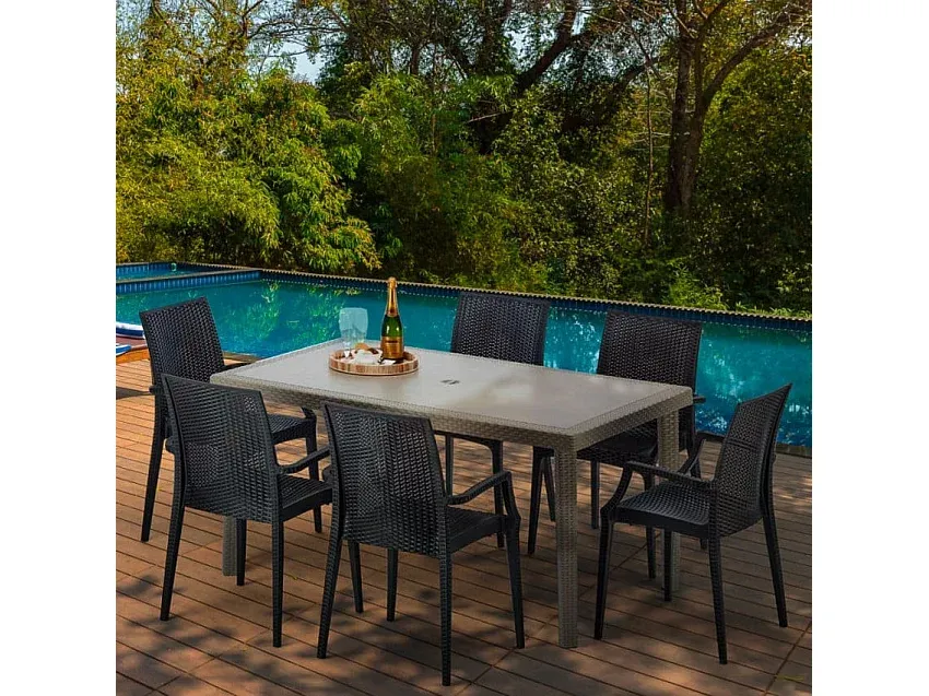 Gartentisch Rechteckig mit 6 Farbigen Stühlen 150x90 Beige