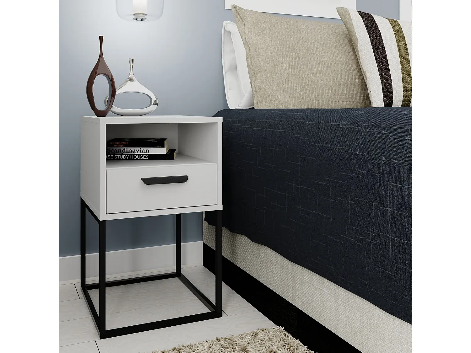 Moderner Nachttisch in Weiß, 39x65x40 cm, perfekt für Schlafzimmer