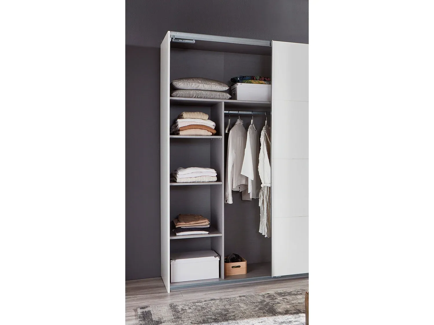 Grauer Leinenstoff Kleiderschrank 87x50x147 cm