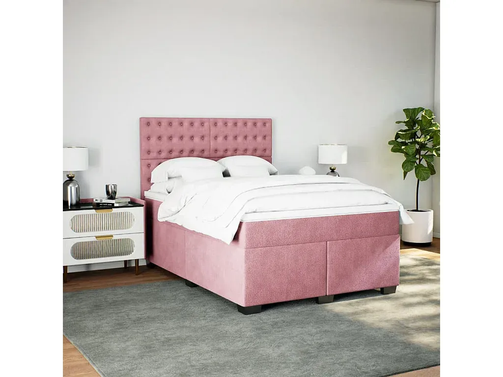 Komfortables Boxspringbett in Rosa 140x200 cm Samt