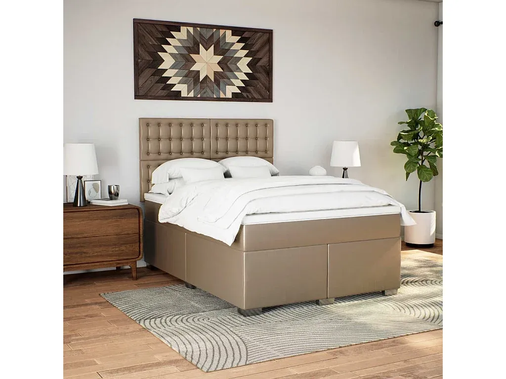 Polsterbett mit Federkernmatratze in Cappuccino-Braun 140x190cm