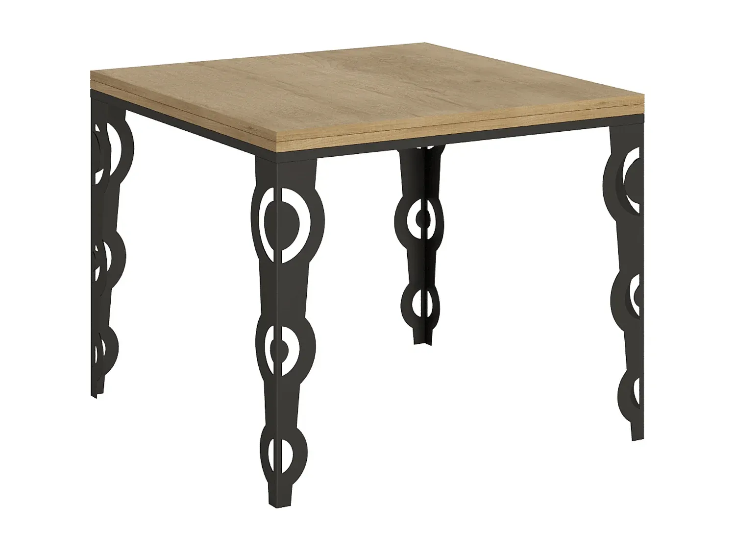 Verlängerbarer Esstisch aus Eiche und Eisen