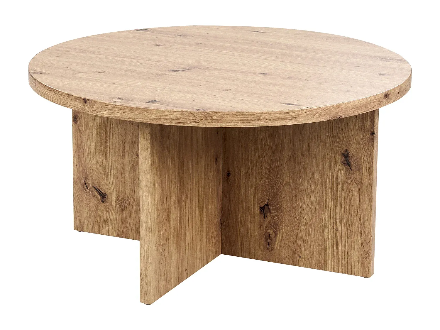 Runder Couchtisch in heller Holzoptik mit X-Form Beinen