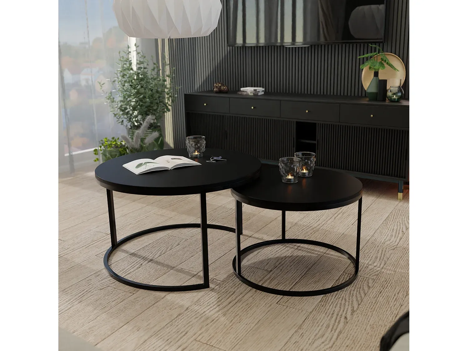 Runder 2-in-1-Tisch, Schwarz, Anpassbare Größe