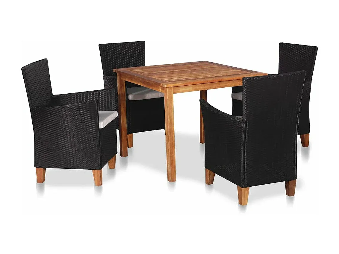 Garten-Essgruppe aus Poly-Rattan in Schwarz und Braun, 5-teilig