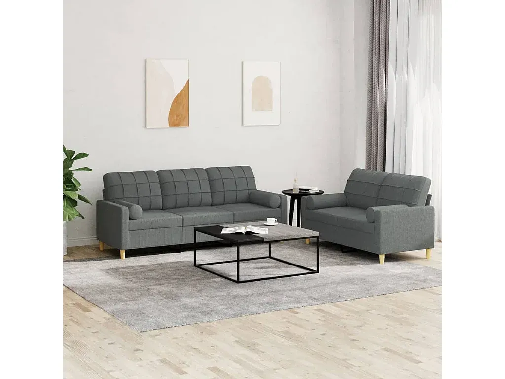 Moderne Sofagarnitur Dunkelgrau mit Kissen