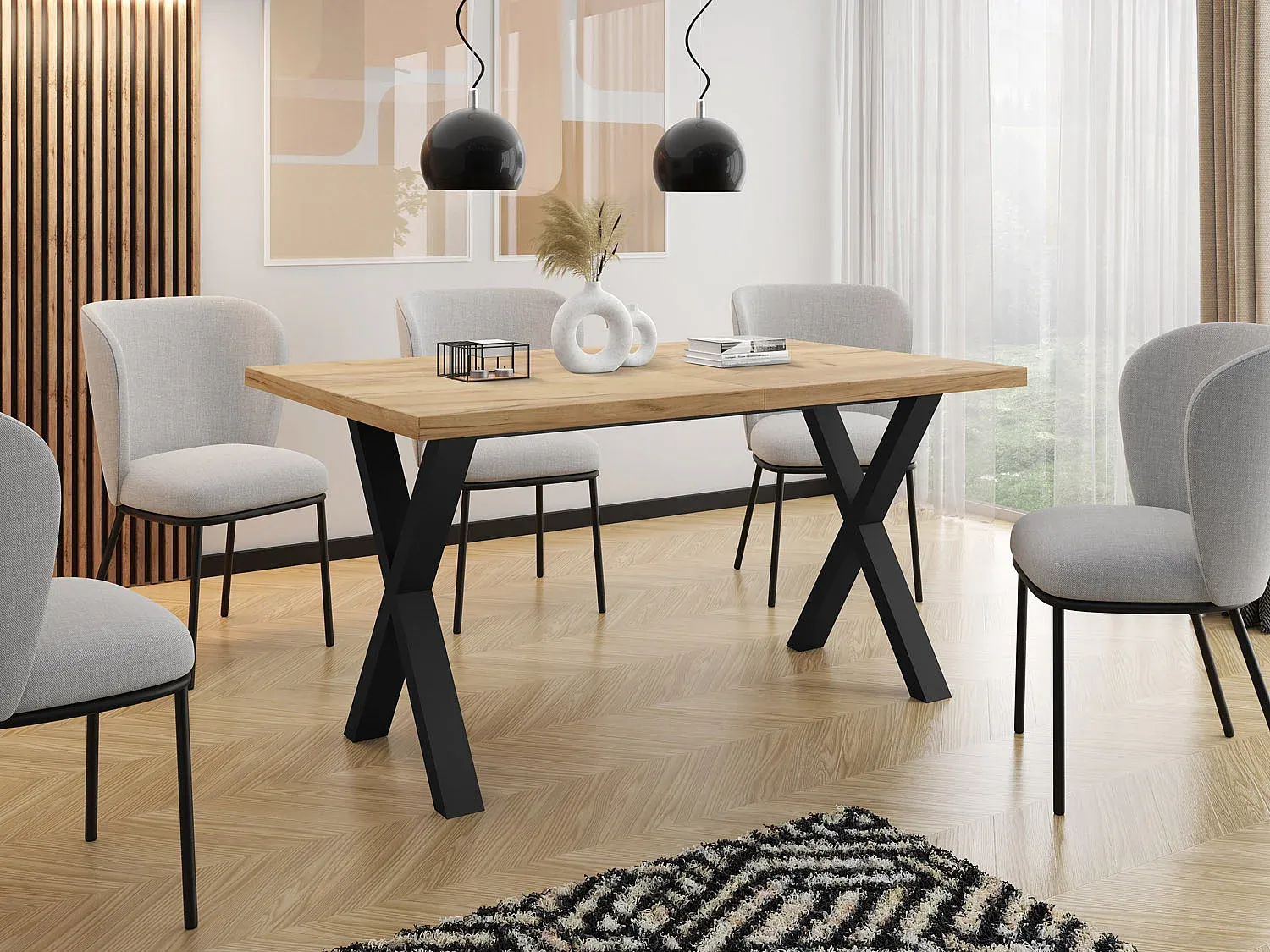 Moderner ausziehbarer Esstisch mit Metallbeinen