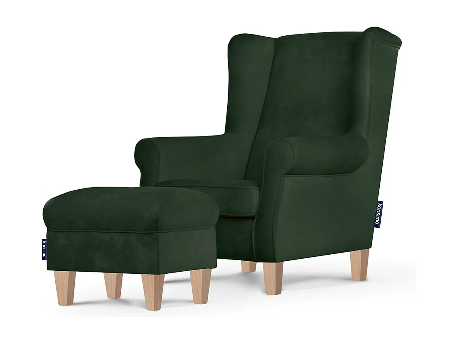 Gemütlicher Ohrensessel mit Massivholzbeinen in Grün