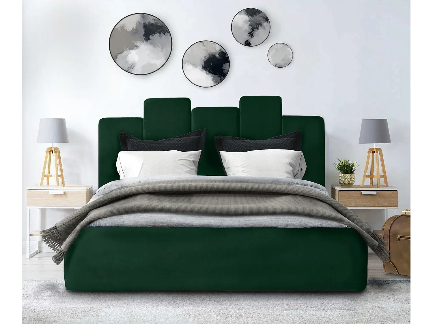 Komfortables Polsterbett mit Bettkasten und Gasdruckfeder, Grün