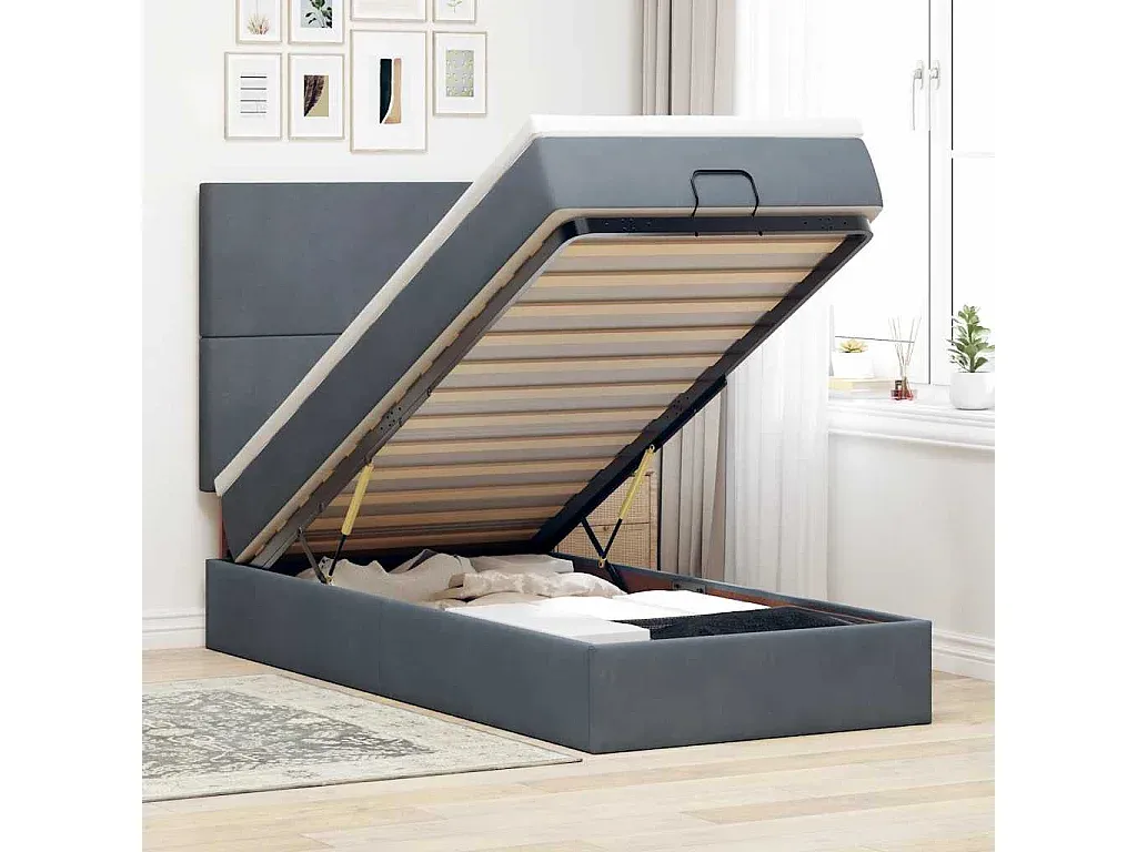 Modernes Polsterbett mit Aufbewahrung in Dunkelgrau 90x190 cm