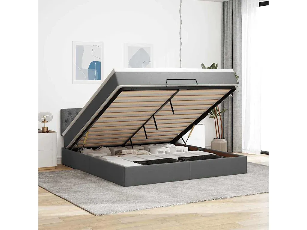 Polsterbett mit LED-Beleuchtung und Matratze in Dunkelgrau 180x200 cm