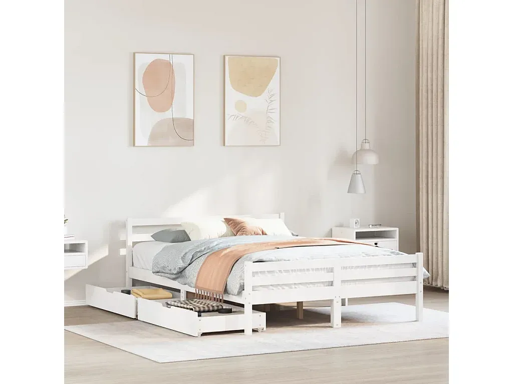 Holzbett Gestell Naturweiß 150x200 cm