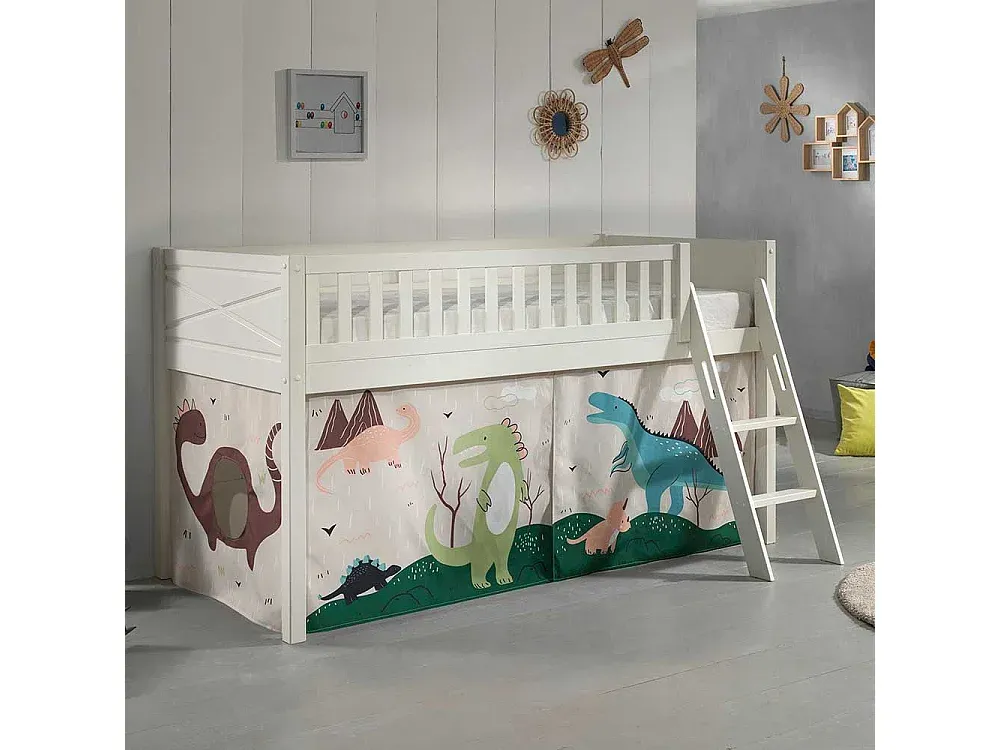 Hochbett für Kinder aus massivem Kiefernholz mit Dinosaurier-Design