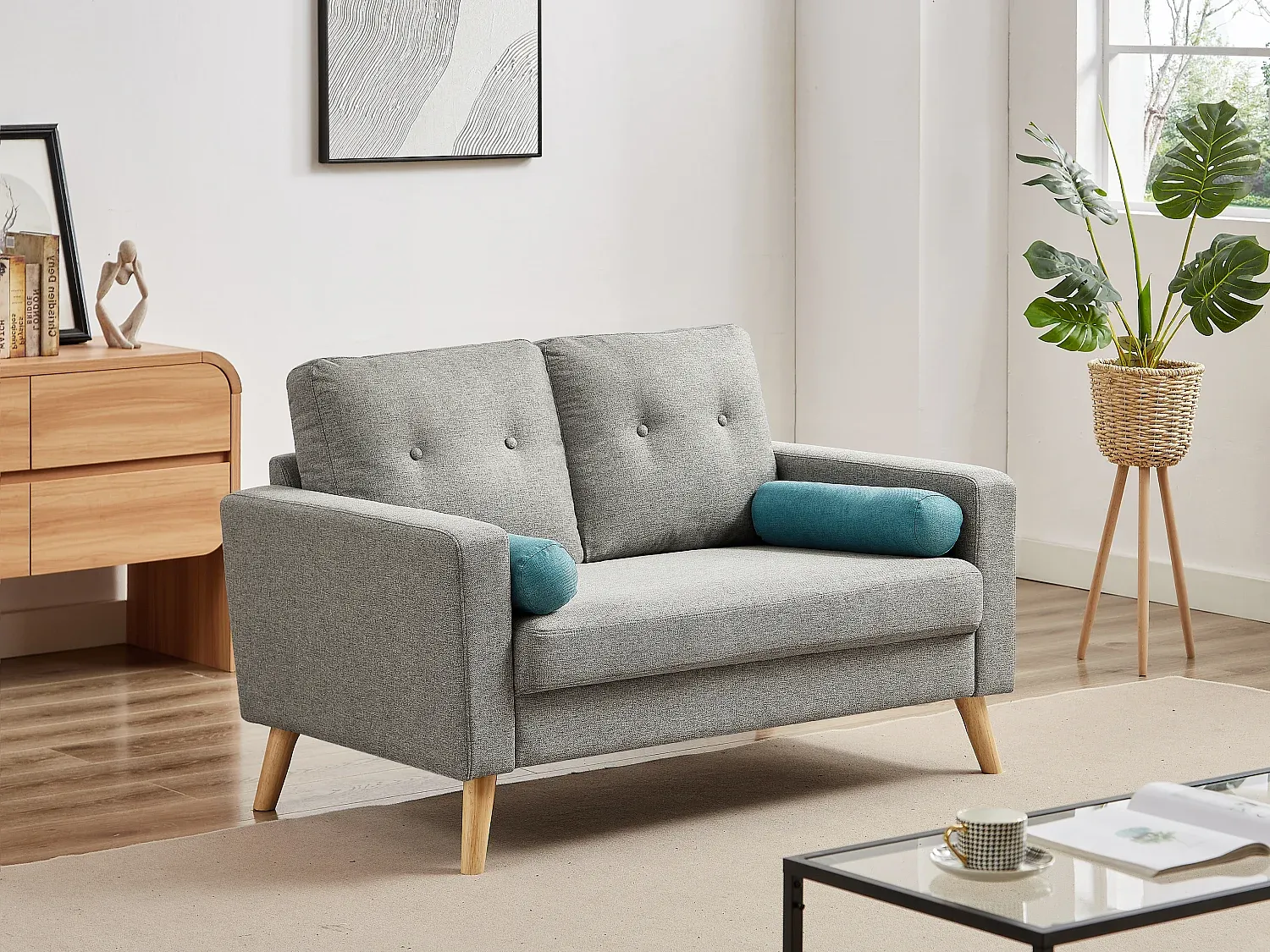 Modernes Stoffsofa für zwei Personen in Grau