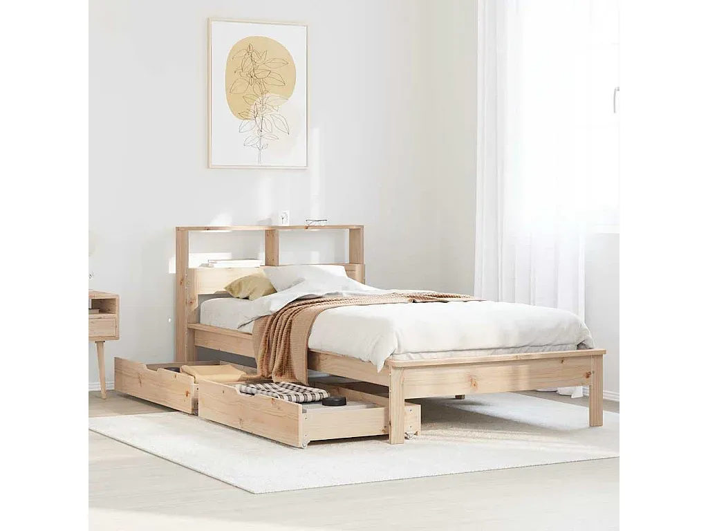 Holzbett mit integriertem Regal für 90x190 cm Matratze