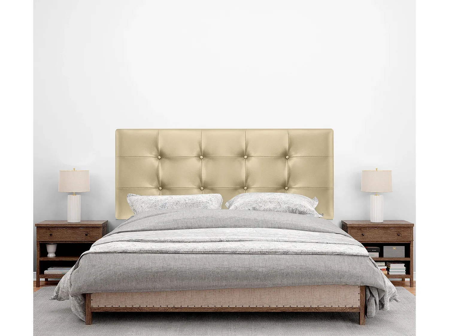 Gepolstertes Kopfteil aus Kunstleder 160 x 115 cm in Champagner