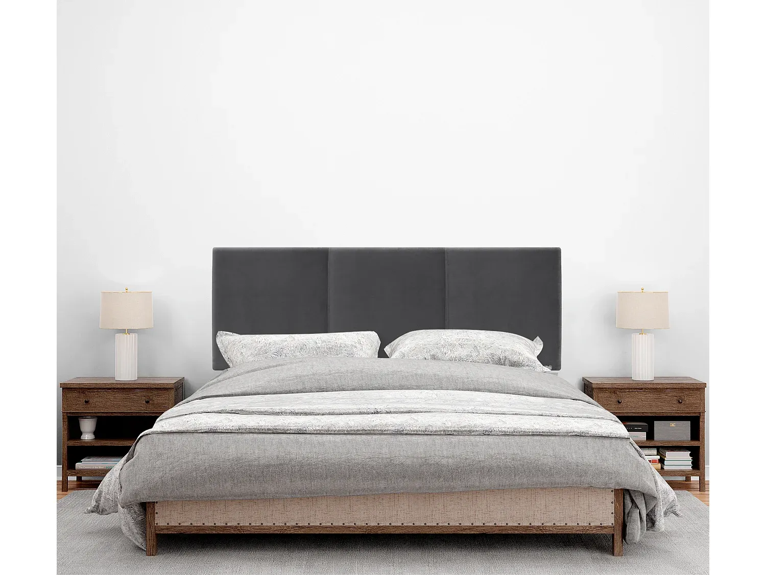 Glatte Samt-Kopfstütze mit drei Paneelen 150x105cm - Dunkelgrau