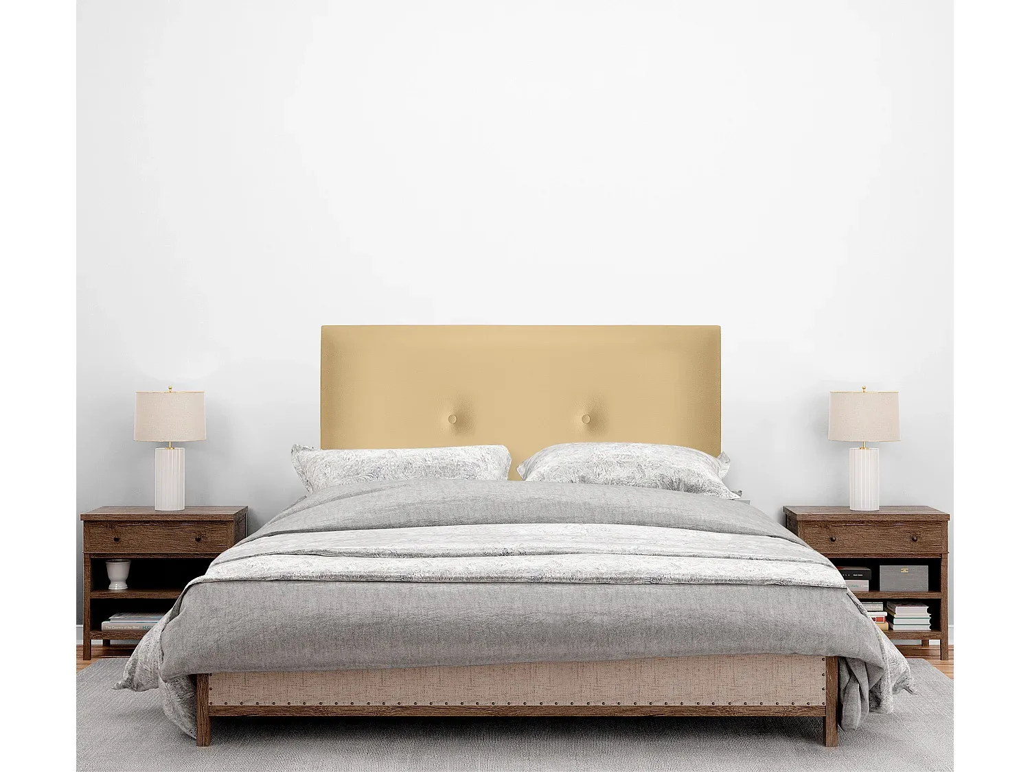 Glatte Kunstleder-Kopfteil mit Knöpfen 90x50cm, Vanille