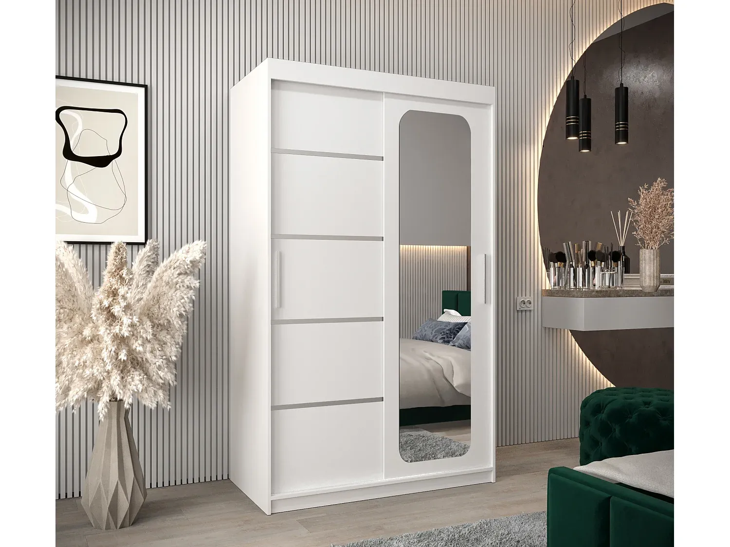 Moderner Schwebetürenschrank in Weiß mit 2 Türen